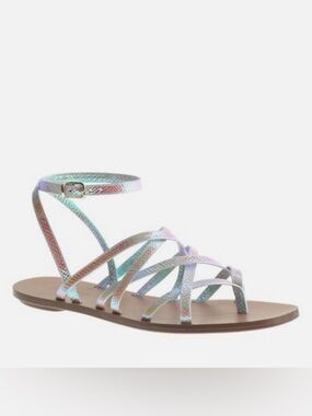 J.Crew Iridescent Strappy Gladiator Sandals Metallic Rainbow Flat Ankle Strap